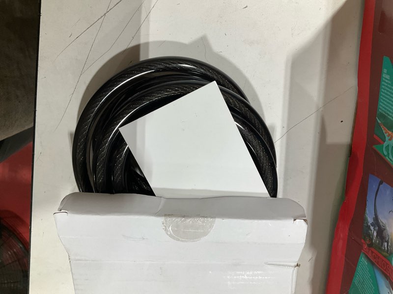 Condition photo showing As Is for bike cable lock 6ft long, 4 digit resettable combination lock, heavy duty steel cable with waterproof vinyl coating anti theft security lock for road bike e-bike scooter fence gate toolbox