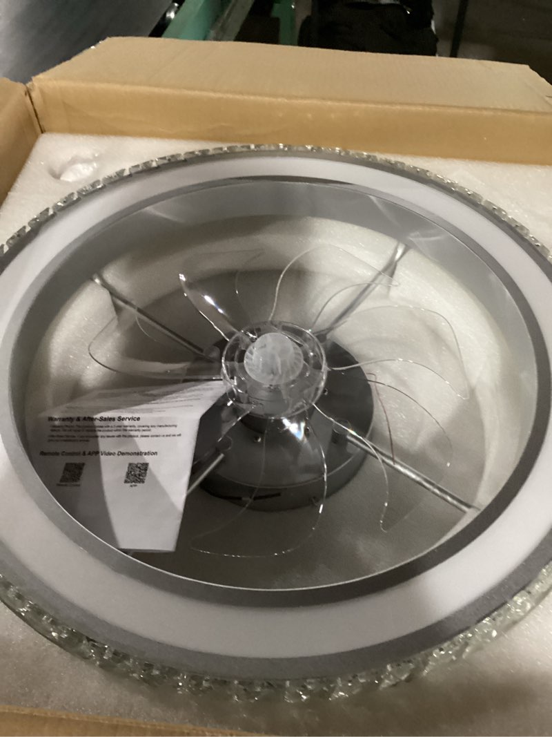 Condition photo showing Good Condition for RGB Ceiling Fans with Lights, 22" Low Profile Ceiling Fan with Lights Remote for Bedroom,Smart Bladeless LED Fan Light,Gold Modern Flush Mount Ceiling Fan Light with Remote/APP Control