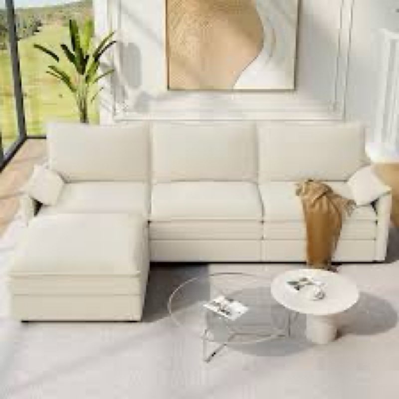 (incomplete)Vesgantti 108\\\" Modular Sectional Sofa, Comfy Cloud Couch with Movable Ottoman Deep Seat Chenille L Shaped Modular Sofa, Sectional Couches for Living Room, Bedroom and Apartment, Beige