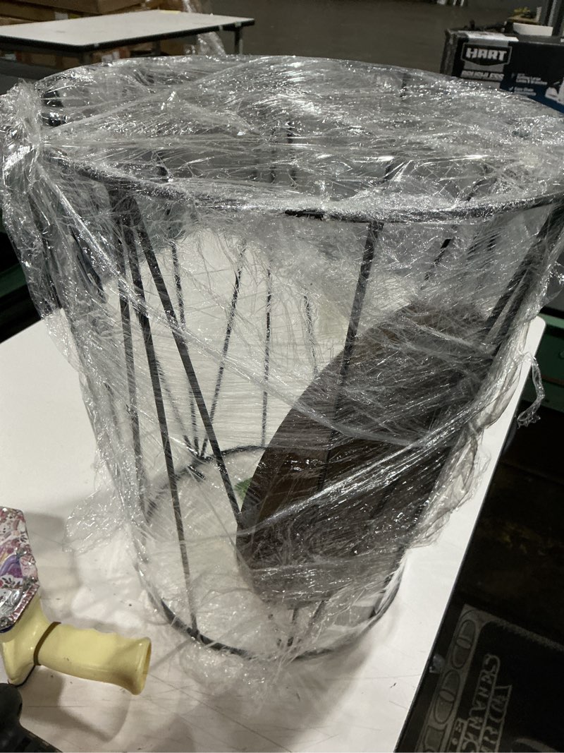 Condition photo showing Good Condition for mainstays acacia wooden top and powder-coated metal frame plant stand, 16.3 in dia x 18.9 in h