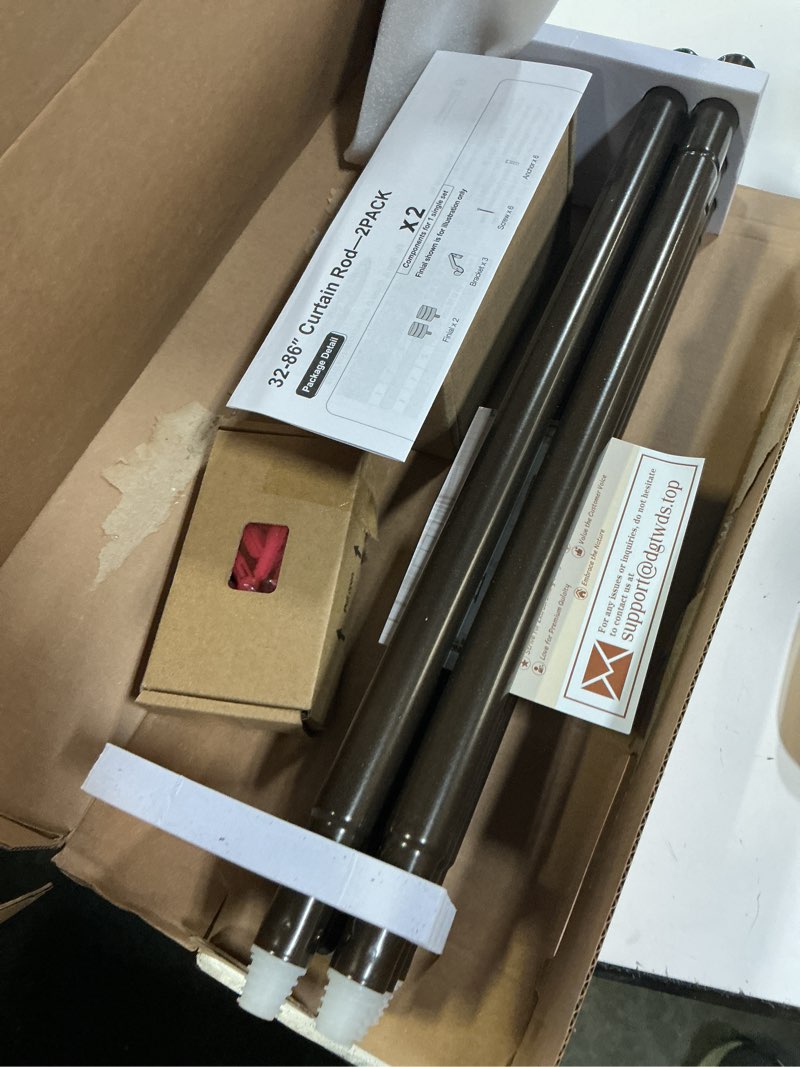 Condition photo showing New/Like New for kamanina 2 pack curtain rods 32 to 86 inches (2.6-7.1ft), 3/4 inch curtain rods for windows splicing adjustable single drapery rod with twisted cage finial, for indoor and outdoor, bronze bronze 32-86" (2 pack)