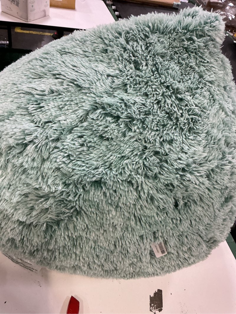 Condition photo showing As Is for fluffy bean bag chair for kids, 2.5ft round memory foam filled bean bag for teens & kids, ultra soft faux fur fabric bean bag chairs for playroom, living room, bedroom, dark green small dark green
