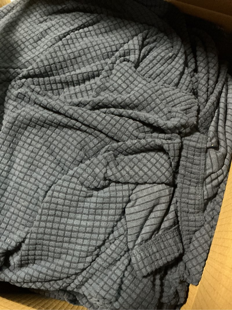 Condition photo showing As Is for CHUN YI 7 Piece Couch Covers for 3 Cushion Couch, 3 Seater Stretch Sofa Slipcover with Seperate Backrest and Cushion Covers, Anti-Slip Washable Furniture Protector for Dogs Pets (Large, Dark Blue) Large Dark Blue