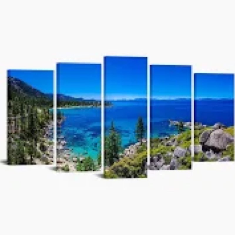 KREATIVE ARTS 5 Panel Lake Tahoe Wall Art - Stunning Emerald Bay Shore Photo Prints - Scenic Califor
