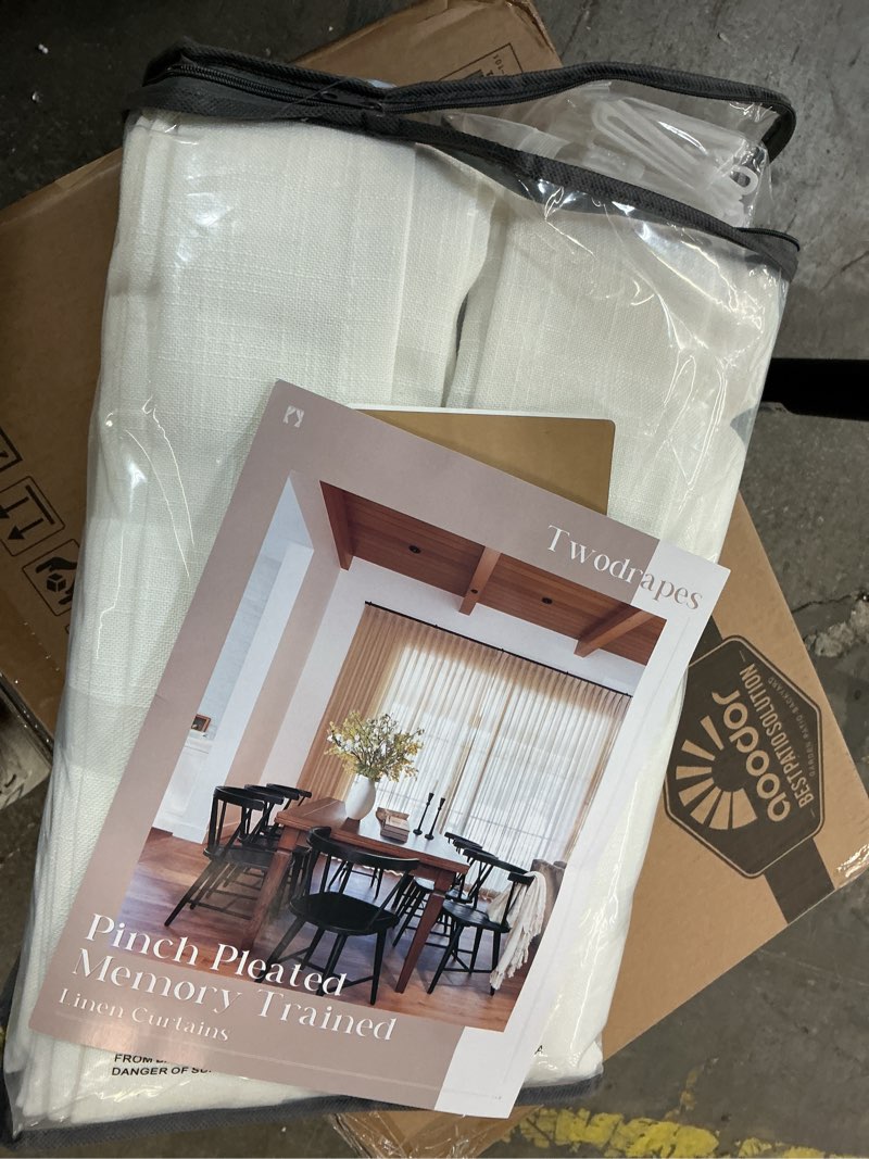 Condition photo showing Good Condition for twodrapes pinch pleated memory trained linen curtains