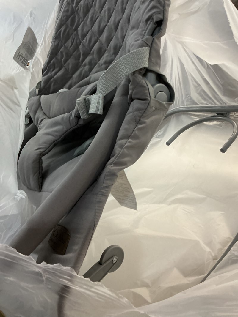 Condition photo showing As Is for orzbow electric baby bouncer & rocker with innovative auto rocking motion, adaptable 3-speed, smart tap sensing, soothing sounds, and 3 recline positions, 2-in-1 automatic baby rocker chair, grey light grey