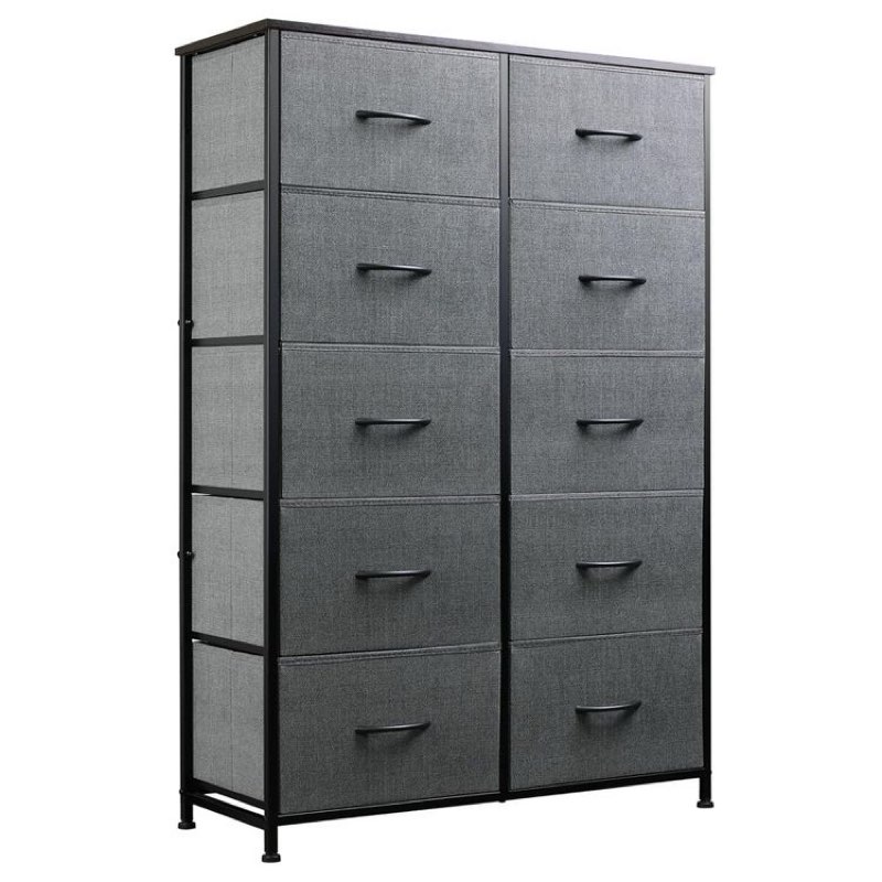 Metal Frame 10-Tier Fabric Drawer Cabinet, Gray Tall Vanity Storage