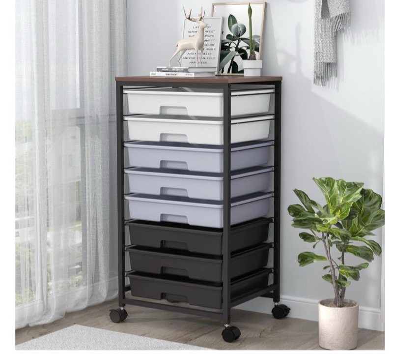 sykiariol rolling cart with drawers,utility cart with 8 drawers and wooden tabletop for living room,classroom,bedroom,bathroom,dorm,office