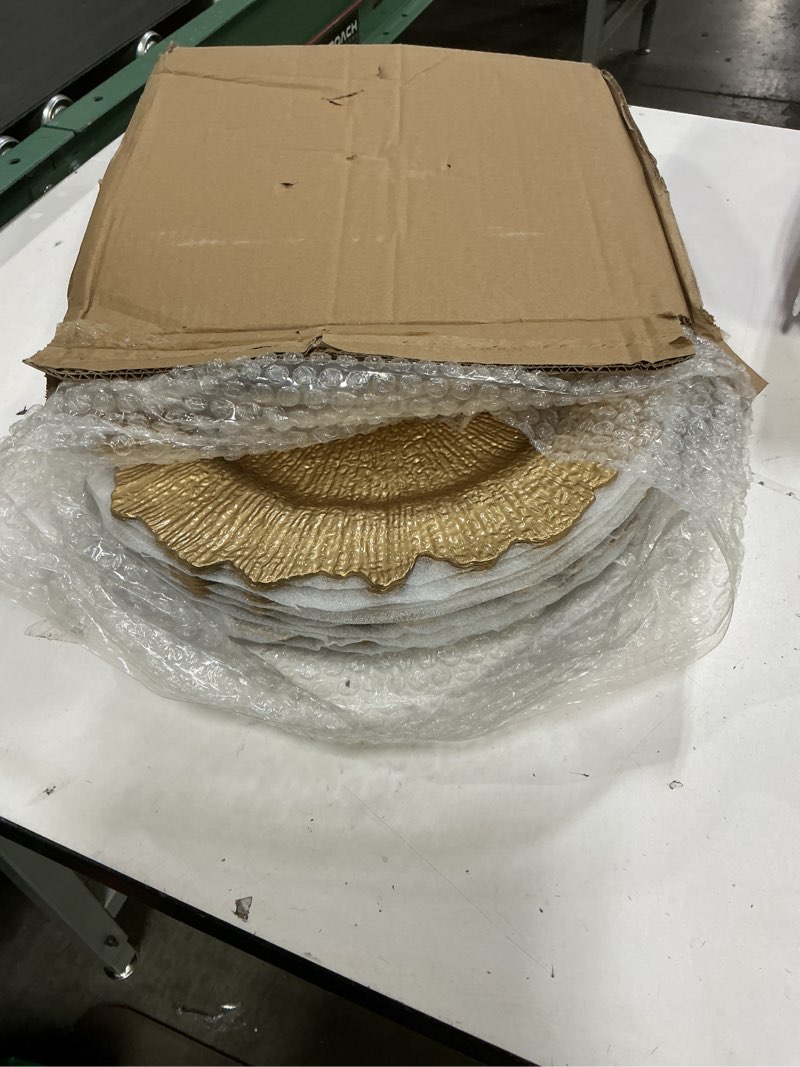 Condition photo showing Good Condition for wuweot 12 pack gold charger plates, 12.7" round plastic reef plate chargers with flora reef design for wedding dinner party decoration