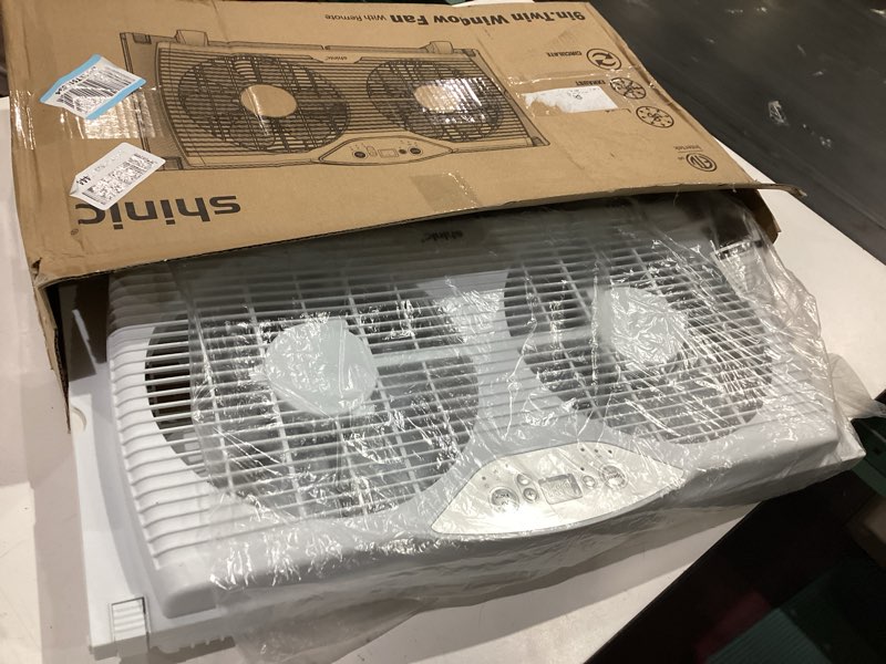 Condition photo showing Good Condition for shinic twin window fan, 9-inch blades reversible airflow, thermostat control, 3 speeds, 3 functions, 23.8"-37" expandable width, window exchaust fans for home bedroom, etl certified