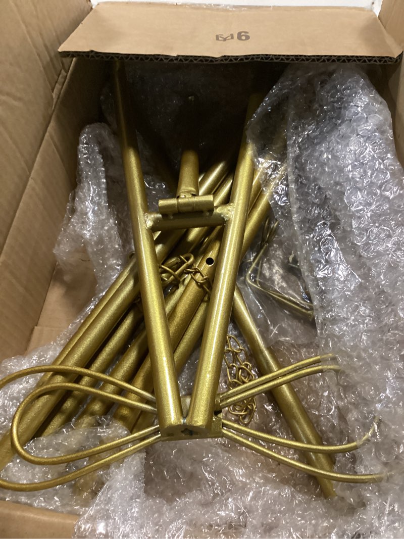 Condition photo showing Good Condition for Gold Easel Stand for Sign with Bow Top, High Adjustable Easel Metal Easel for Display with Chain Support Display Stand for Sign Wedding Picture Frame Mirror,Round Tube