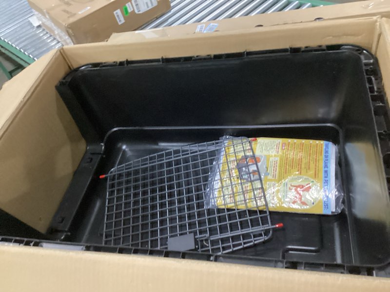 Condition photo showing New/Like New for SportPet Airline Approved Wire Door Travel Dog Crate, Durable Plastic Pet Travel Kennel with Removable Wheels,Collapsible, Food Bowls & Accessories, Fits Dogs up to 29" L & 20" H - Large - Gray/Black