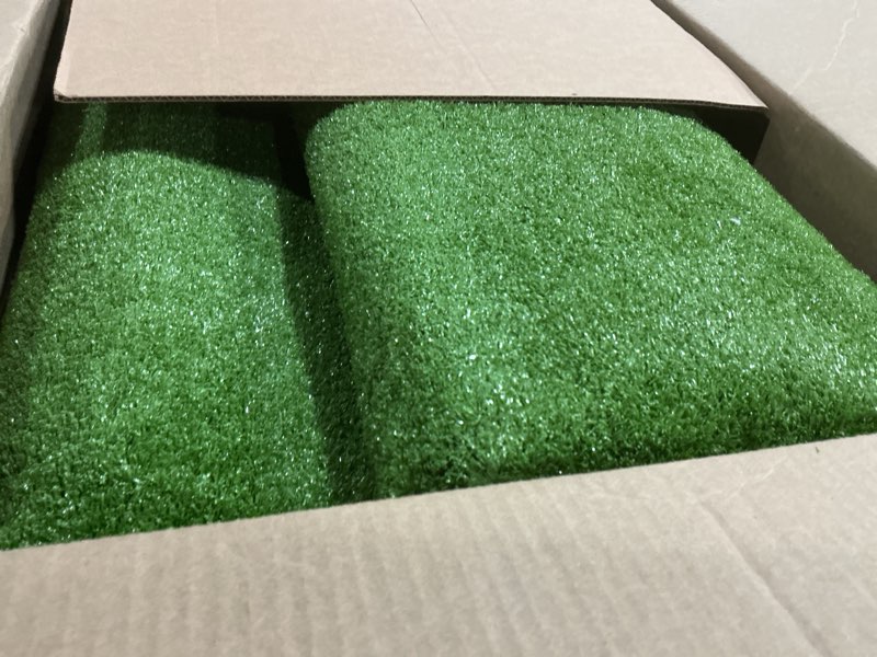 Condition photo showing Good Condition for Artificial Grass Turf, 10ft x 10ft 0.4" Pile Height, Indoor Outdoor Fake Astroturf Rug Carpet Mat for Balcony Decor Backyard Patio Backdrop Fence Wall Decorations Dogs 10ft x 10ft (100 ft²)