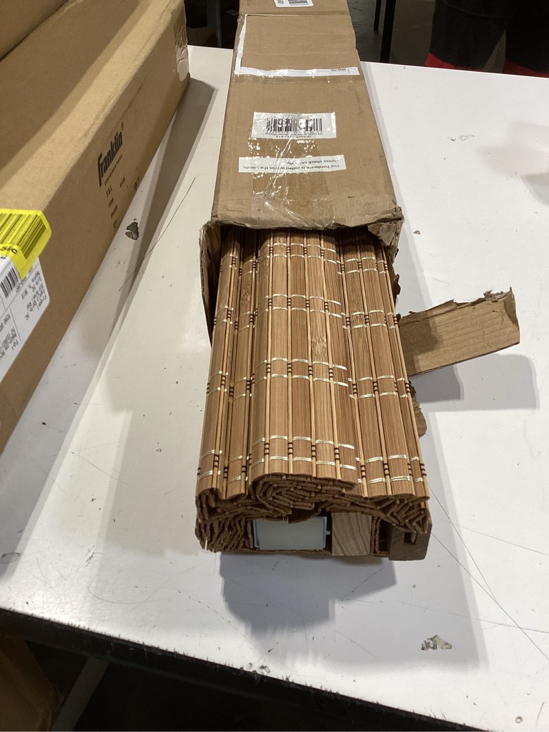 Condition photo showing Good Condition for lazblinds no tools no drill cordless bamboo roman shades, light filtering window treatment, roll up bamboo blinds for windows 25'' w x 72'' h, brown light filtering-brown206 25" w x 72" h