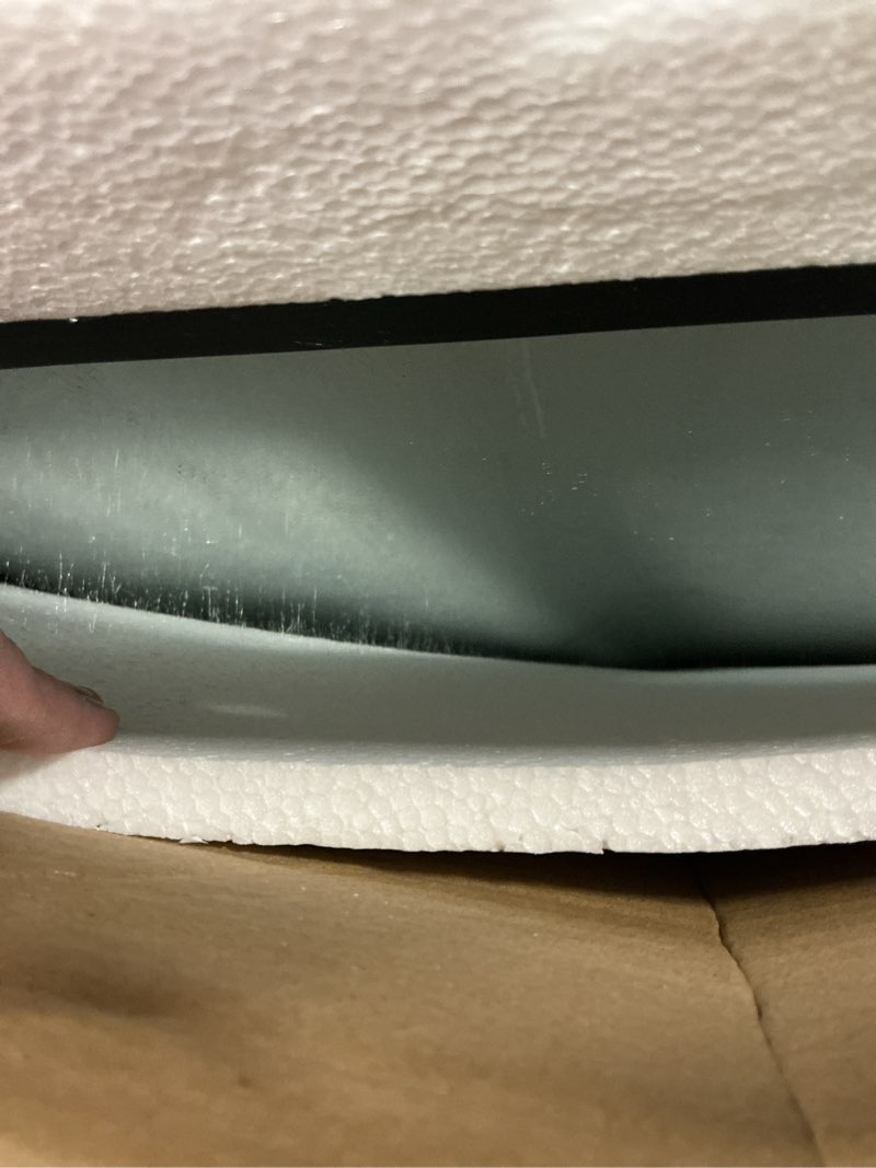 Condition photo showing Good Condition for Hasipu Farmhouse Bathroom Mirror, 40"x26" Rustic Wood Framed Wall Mounted Mirror, Black Vintage Vanity Mirror Barn Door Style Decrative Mirrors Black 40"L x 26"W