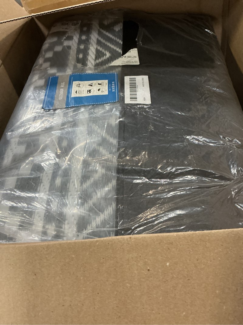 Condition photo showing New/Like New for Outdoor Plastic Straw Rug 9x12 Waterproof Patio Rug Vintage Reversible Mats Boho Tribal Outside Carpet for Rv Deck Balcony, Porch, Bohemian Area Rug, Farmhouse Rugs, Boho|Grey&White Boho|grey&white 9' x 12' (Rectangular)