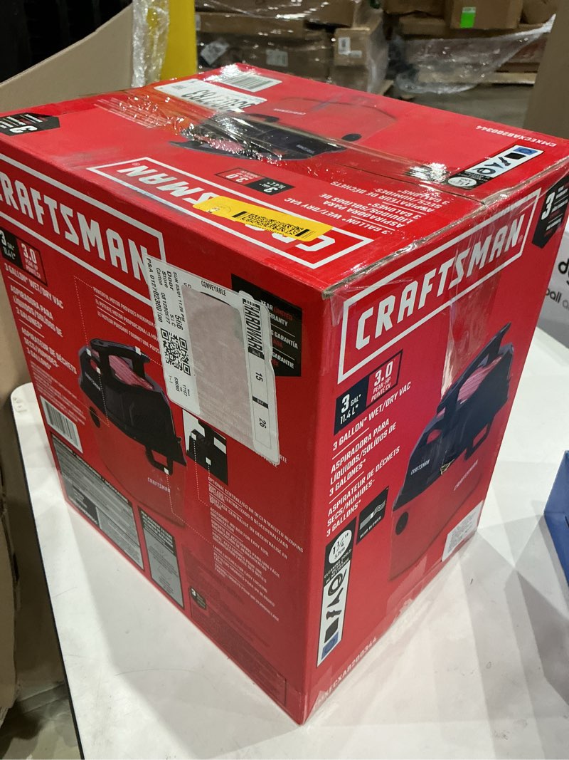 Condition photo showing As Is for craftsman 3-gallon 3 hp corded wet/dry shop vacuum