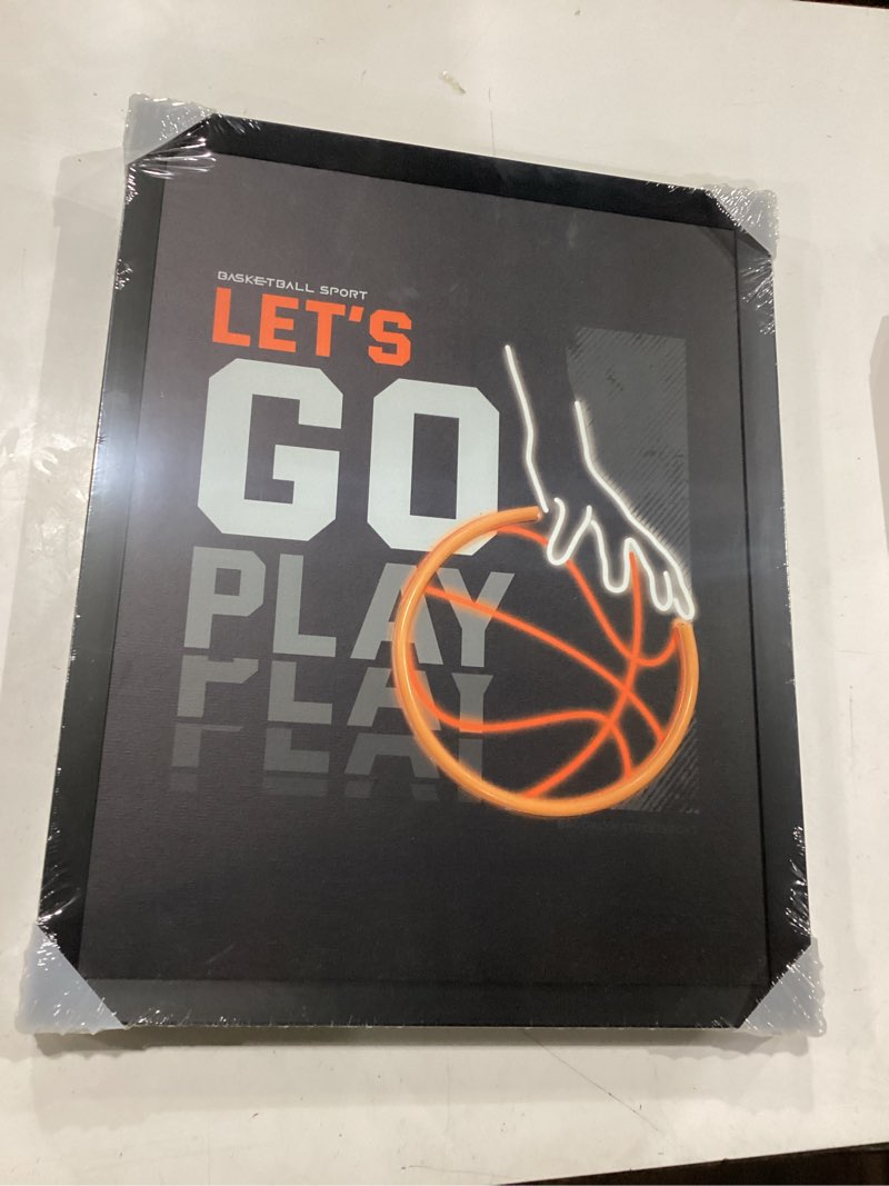 Condition photo showing New/Like New for viyyiea neon basketball led wall art, usb powered black framed canvas prints, cyberpunk glow décor for gaming rooms, bedrooms & living rooms - 20l x 16w basketball 20"l x 16"w
