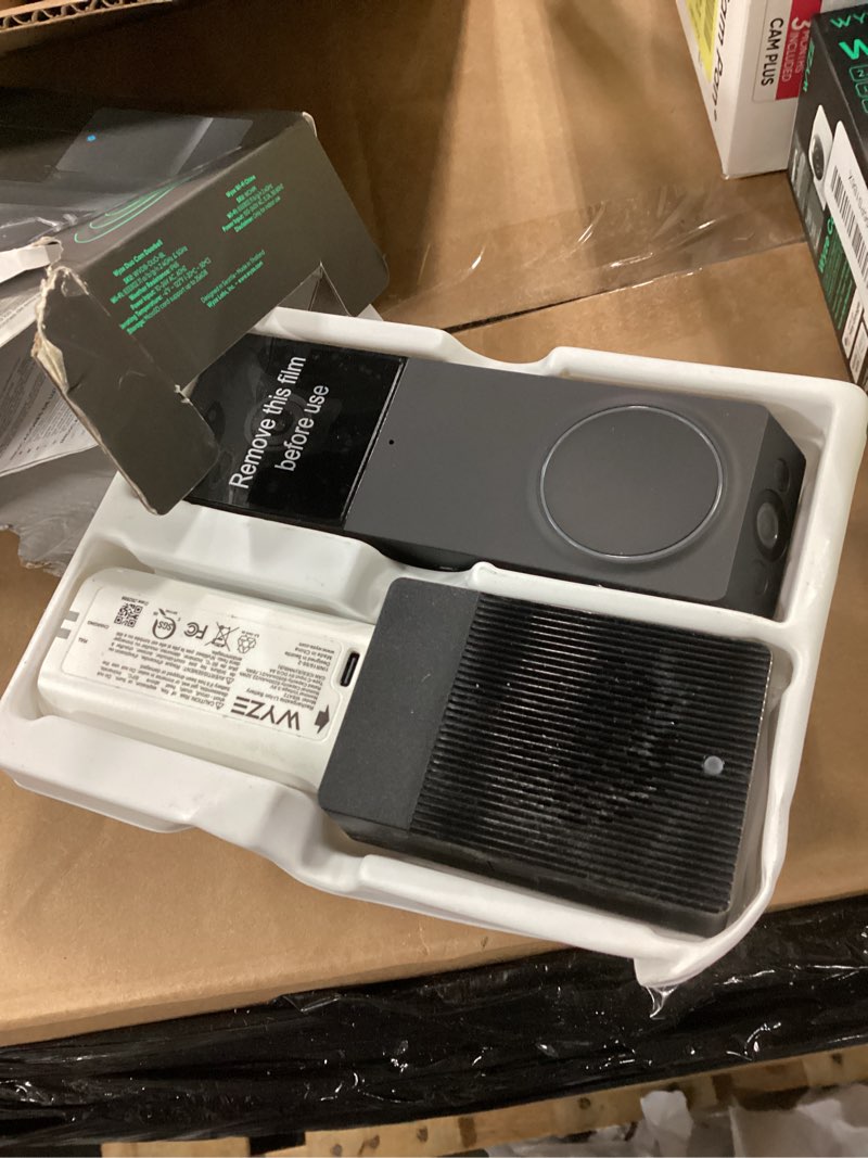 Condition photo showing As Is for wyze wireless duo cam video doorbell (chime included), battery powered, 2k full hd video, 2 cameras (people and package), 2-way audio, color night vision black