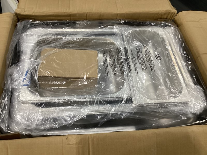 Condition photo showing New/Like New for granvell rectangular roll top chafing dish buffet set, catering food warmer for parties, wedding, birthday, christmas, 1 full size & 2 half-size chafing server dish, 14qt water pan