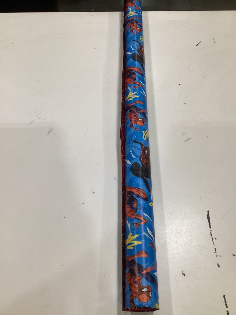 Condition photo showing As Is for american greetings 40 sq. ft. reversible spiderman wrapping paper for all occasions (1 roll, 30 in. x 192 in.)