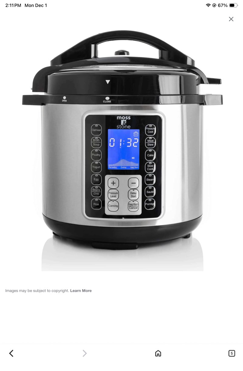 Moss & Stone Electric Pressure Cooker with Large LCD Display