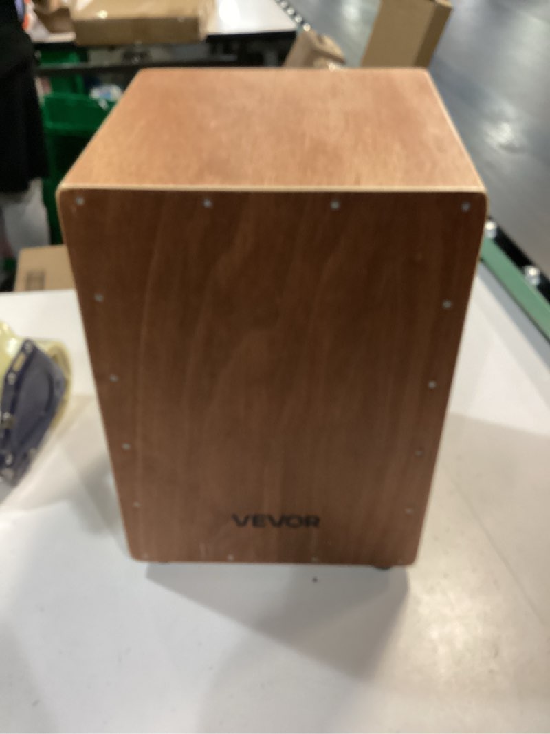 Condition photo showing As Is for vevor cajon box drum, with internal snare wires, compact and lightweight wooden percussion box, birch wood drum musical instrument with silicone feet, for beginners and professionals, 10 x 10 x 15 in standard - snares - 10 x 10 x 15 in - no bag
