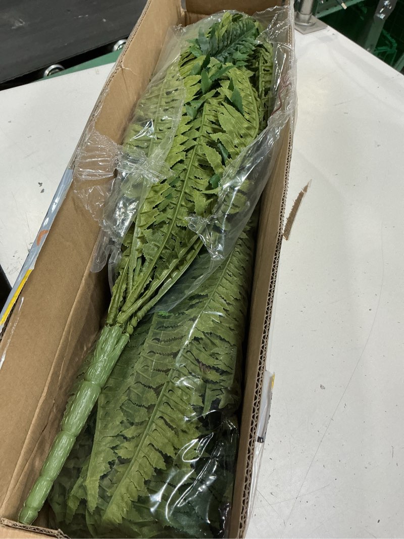 Condition photo showing Good Condition for cqure 45" fake ferns artificial plants large,set of 2 artificial boston ferns faux hanging fake plants for outdoors planter home garden decor,60 branches 45'' 60 leaves-2pcs