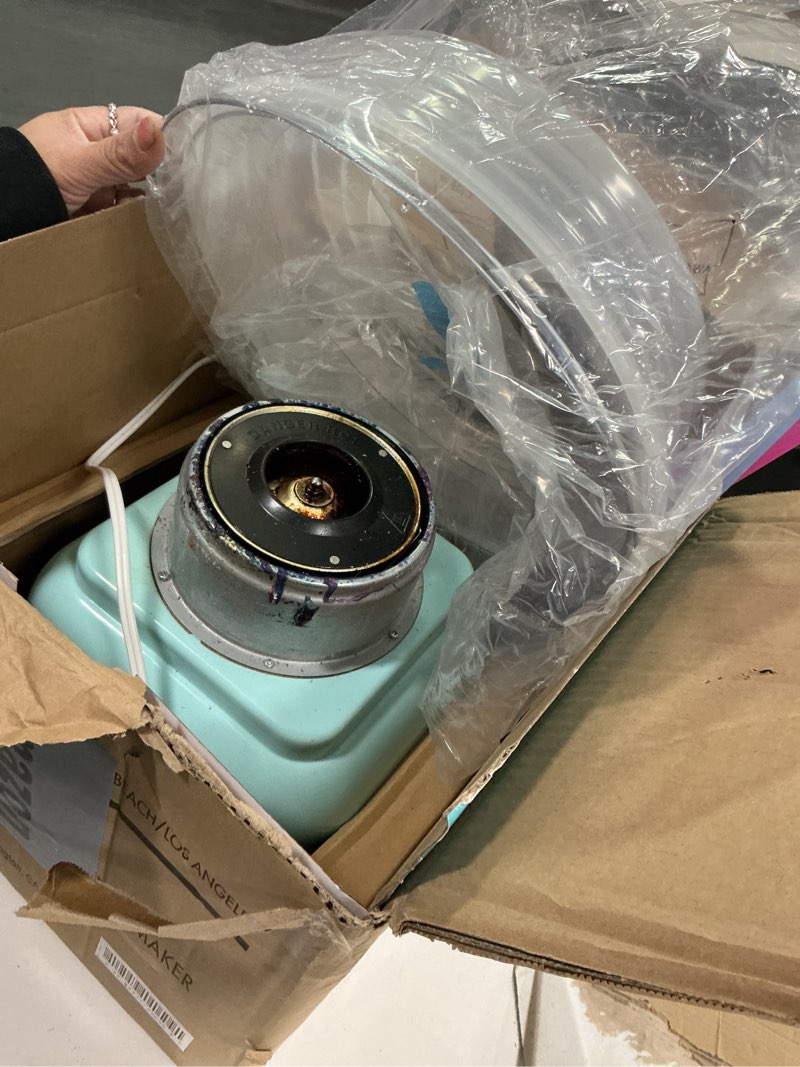 Condition photo showing As Is for Nostalgia Classic Countertop Cotton Candy Machine, Manual, Retro Vintage Candy Maker Includes 2 Reusable Cones & Scoop, Aqua