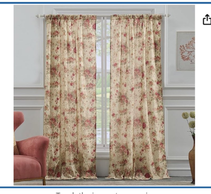 Greenland Home Antique Rose 100% Cotton Curtain Panel Pair, 42 W x 84 L Inches Each, Set of 2 - Ecru