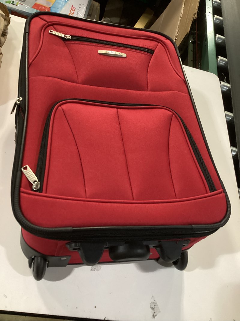 Condition photo showing Good Condition for Rockland Fashion Softside Upright Luggage Set,Expandable, Red, 2-Piece (14/19) 2-Piece Set (14/19) Red