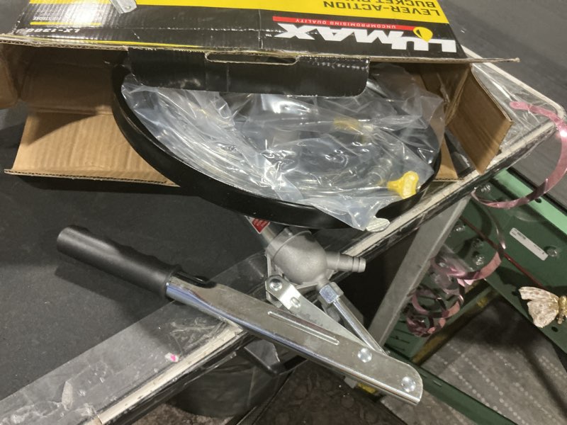 Condition photo showing As Is for LUMAX Black LX-1300 Lever Bucket 5 Gallon Pails. Smooth, Easy Pumping Action dispenses All Types of Lubricants, Even in The Coldest Weather