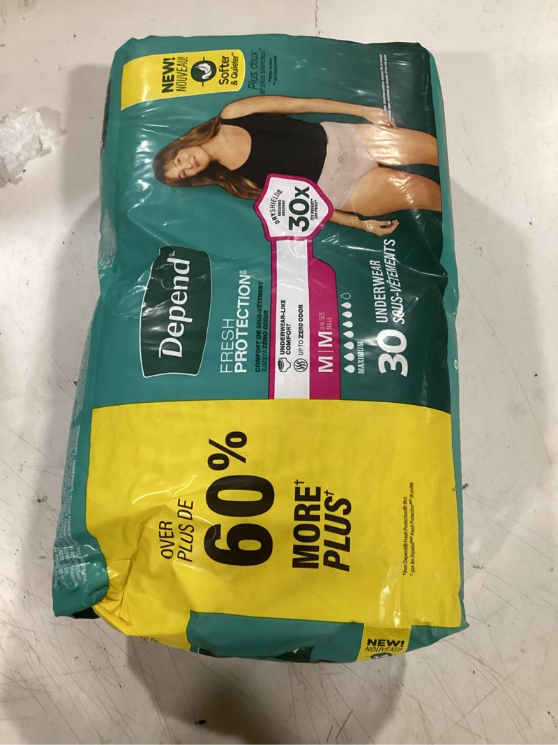 Condition photo showing New/Like New for depend fresh protection adult diapers, incontinence underwear for women, disposable, maximum, medium, blush, 30 count, packaging may vary medium 30