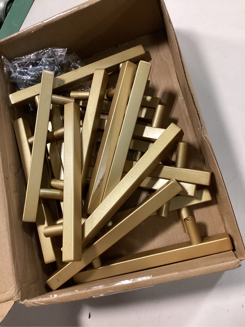 Condition photo showing As Is for ravinte 5 pack brass 3-3/4 inch hole center champagne gold handles square cabinet hardware stainless steel pulls for kitchen cupboard drawers 6 inch overall length 5 3-3/4" hole center