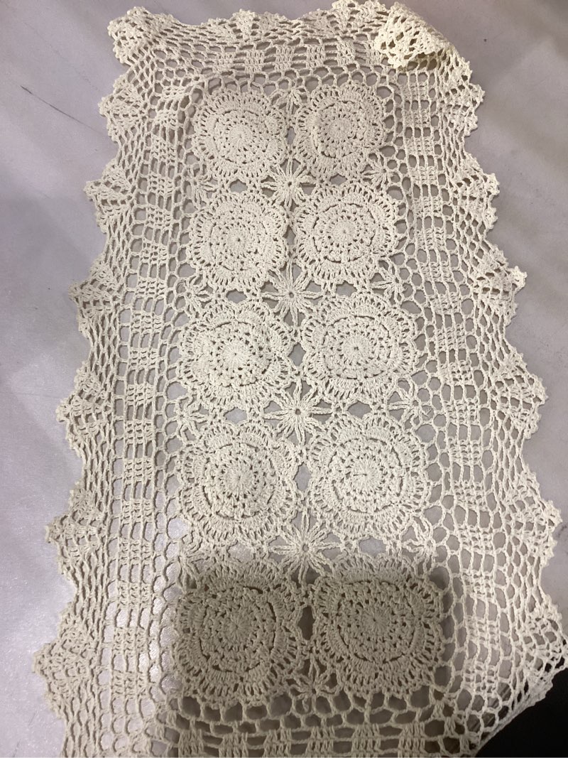 Condition photo showing As Is for SouthMage Hand Crochet Lace Table Runner Farmhouse Boho Dresser Scarf (12'' x 52'') (CR03)