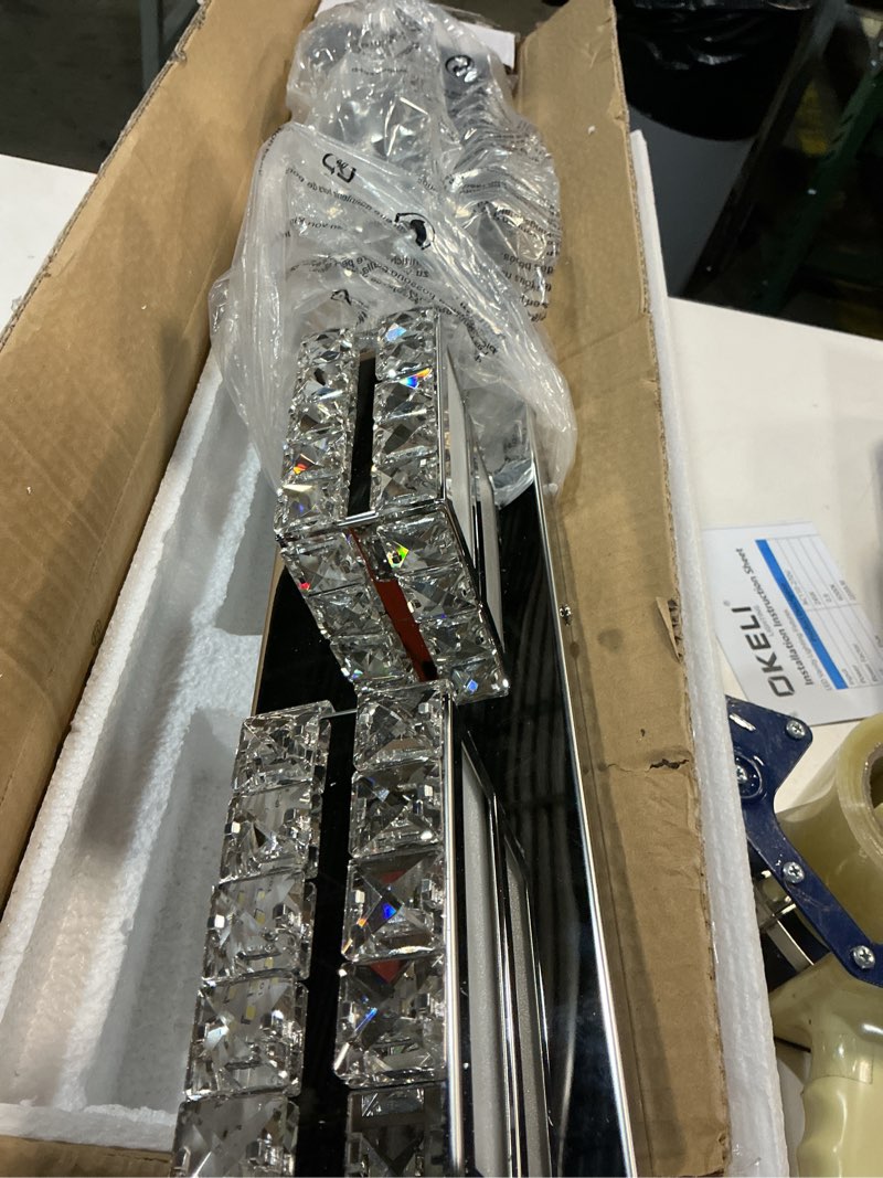 Condition photo showing New/Like New for OKELI Crystal Vanity Lights LED Bathroom Vanity Light Fixture Over Mirror Modern Indoor Mirror Front Lamp, 6000K Cold White Dimmable, 4-Lights, 24W, ETL Listed Chrome 4 Light Cold White Dimmable
