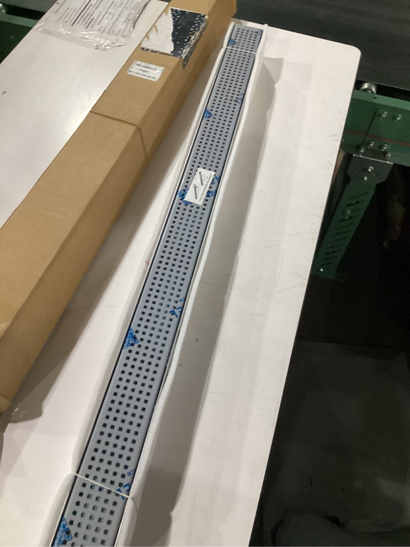 Condition photo showing Good Condition for linear shower drain 42'', cupc certified, brushed | 304 stainless steel floor drain w/hair strainer, grid bathroom drain brushed 42 inch