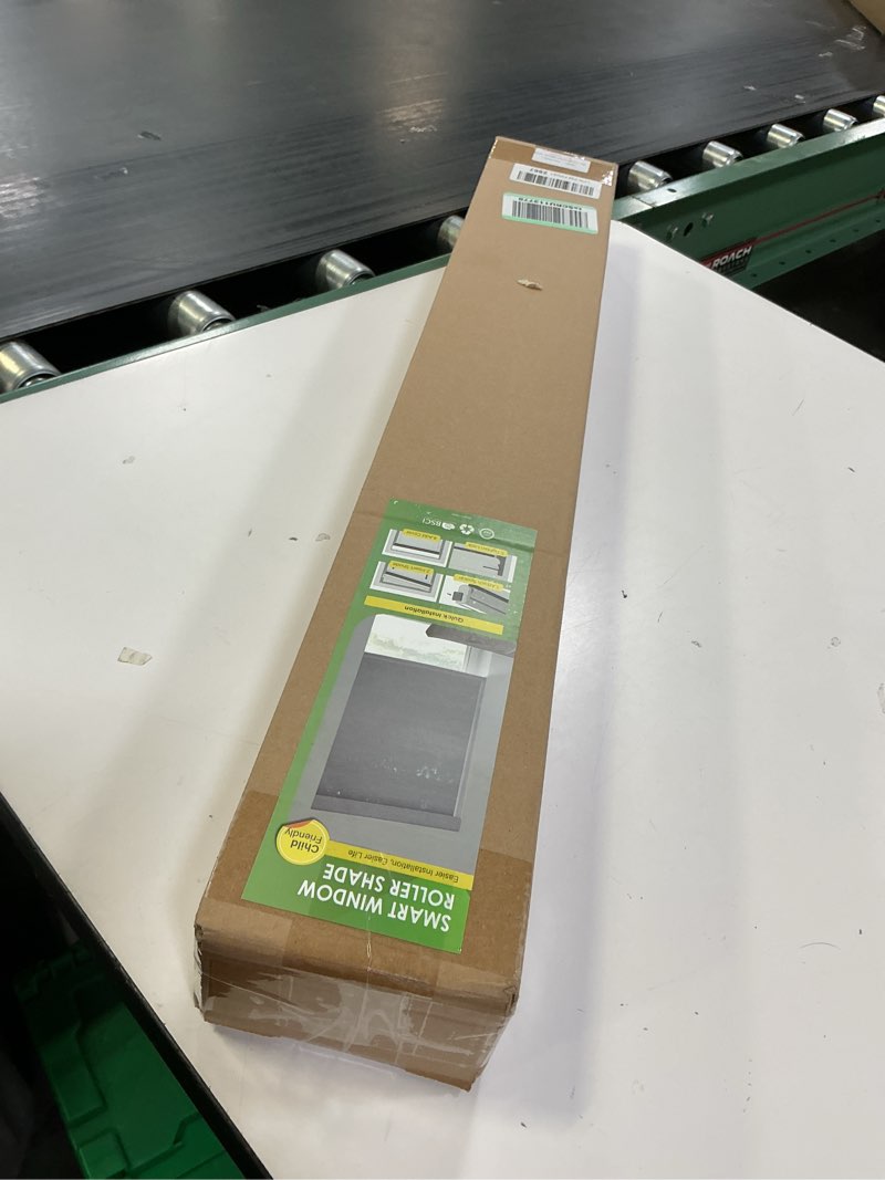 Condition photo showing New/Like New for no drill motorized blinds with remote, blackout automatic blinds with solar panel, cordless smart electric roller shades for windows, white, 25½ x 72 white 25½"wx72"h