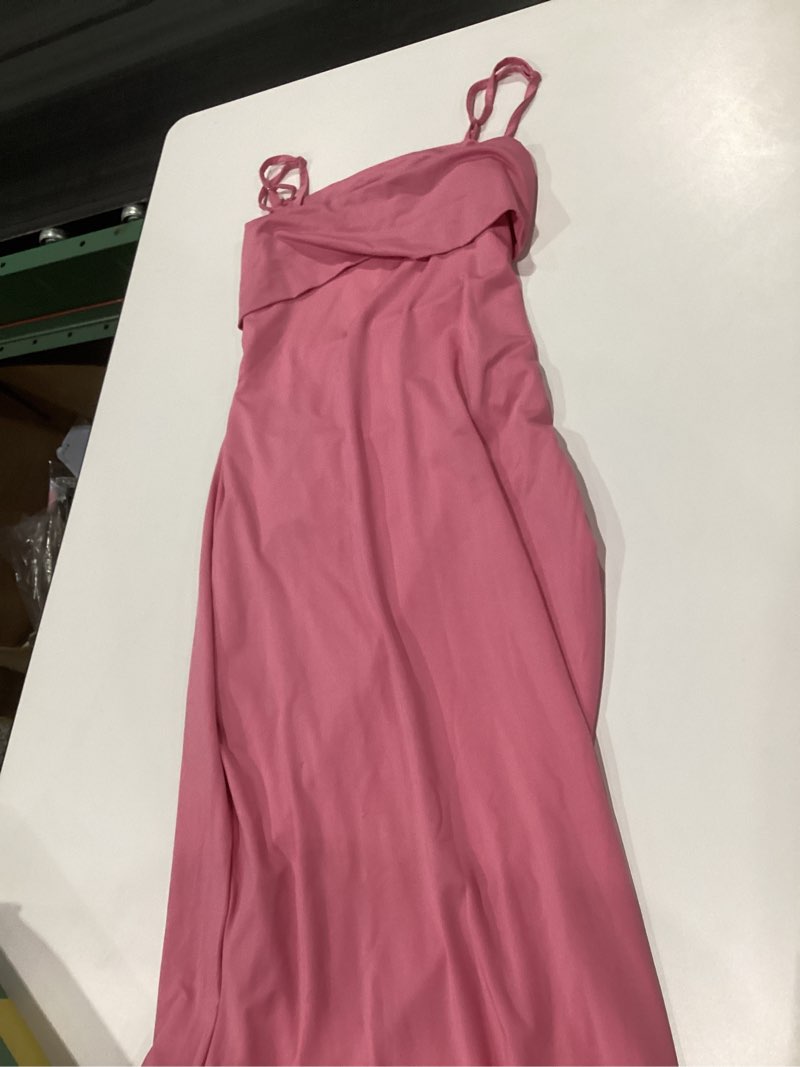 Condition photo showing Good Condition for Women's Cutout Backless Maxi Dress Sexy Sleeveless Tight Slip Spaghetti Strap Long Dresses Small Pink