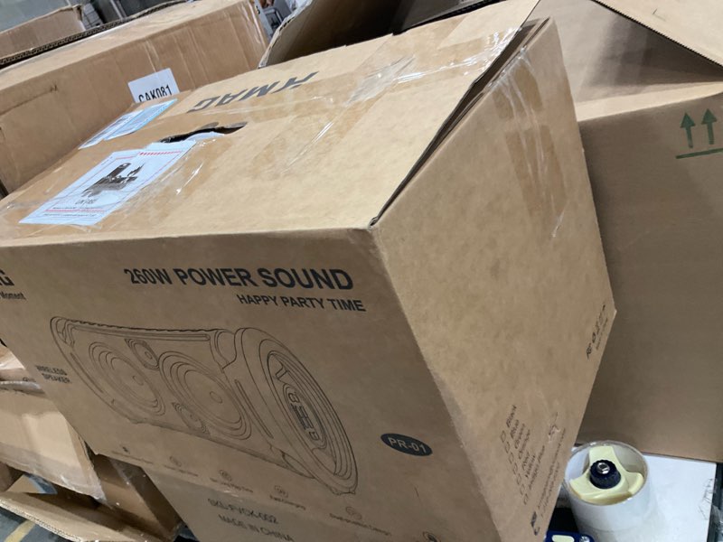 Condition photo showing Good Condition for large bluetooth speaker, 260w peak powerful loud sound with deep bass, 15hr playtime, fast charge, tws, cool lights, portable outdoor speaker wireless for party, camping, beach, backyard, home, work black