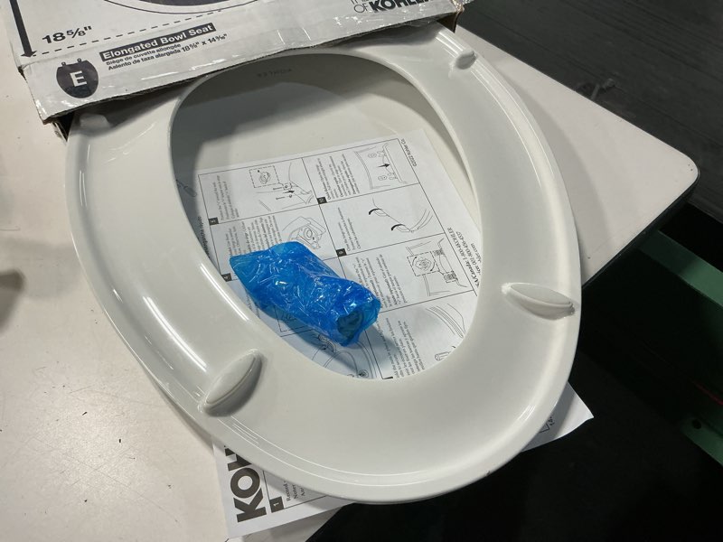 Condition photo showing Good Condition for kohler k-20110-0 brevia elongated toilet seat with grip-tight bumpers, quiet-close seat, quick-attach hardware, white