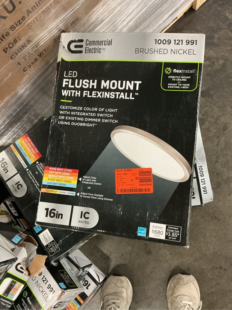 Condition photo showing New/Like New for commercial electric flexinstall oval 16 in. brushed nickel indoor integrated led recessed ceiling light with 5cct plus duobright