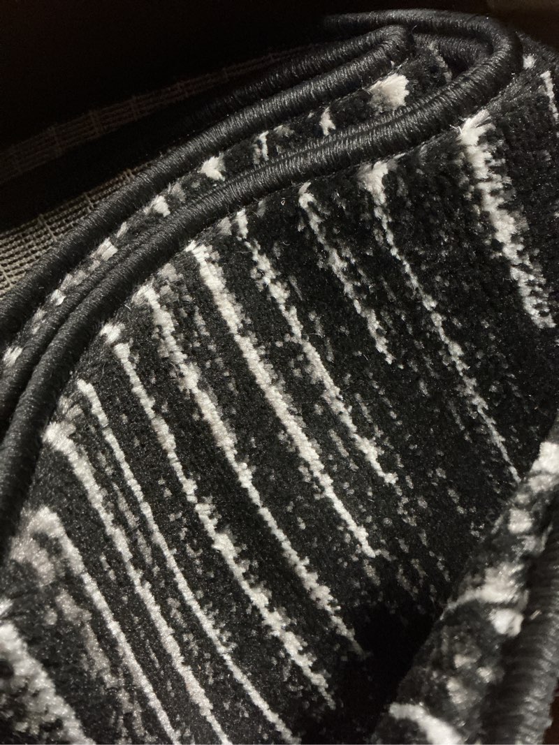 Condition photo showing As Is for rugshop bohemian stripe stain resistant high traffic living room kitchen bedroom dining home office runner rug 2'7" x 10' black black 2'7" x 10' (rectangular)