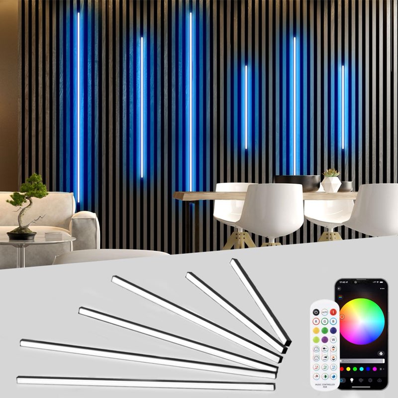 Lichaser RGB Black Smart Recessed Lighting for Acoustic Panel, 6 Pcs WiFi LED Strip Light for Wood Slat Wall Panel Compatible with Alexa, Self-Adhesive Smart LED for Slat Wall (2*24+2*16+2*13 in)