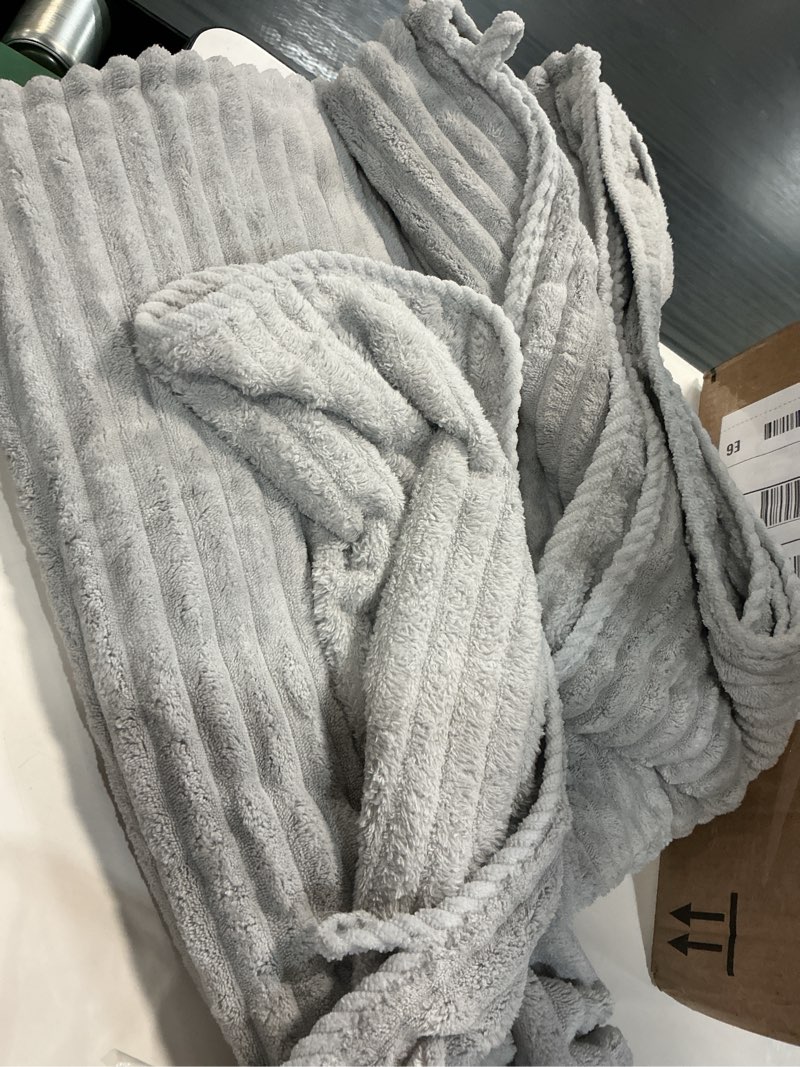 Condition photo showing As Is for redkiss gray bath towels set 8 piece - microfiber bathroom towels of 8 large, highly absorbent bath towel, soft shower towel for bathroom, hotel 2 bath sheet 2 hand 2 washcloths 2 hair towel wrap light grey