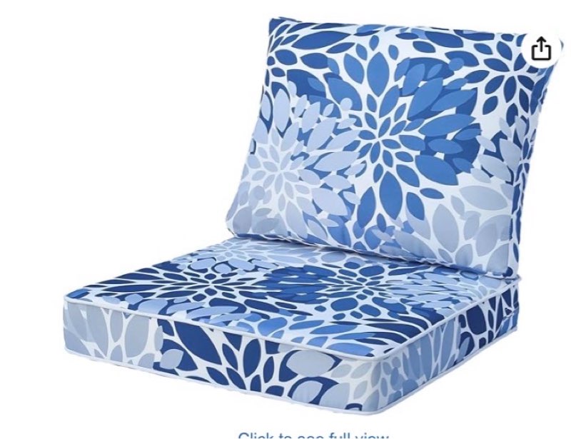 Outdoor Seat/Back Deep Chair Cushion Set for Patio Furniture - Lounge Chair Cushions with Zipper - Water-Resistant Patio Chair Cushions 22x22 A-blue-paisley 22"×22"