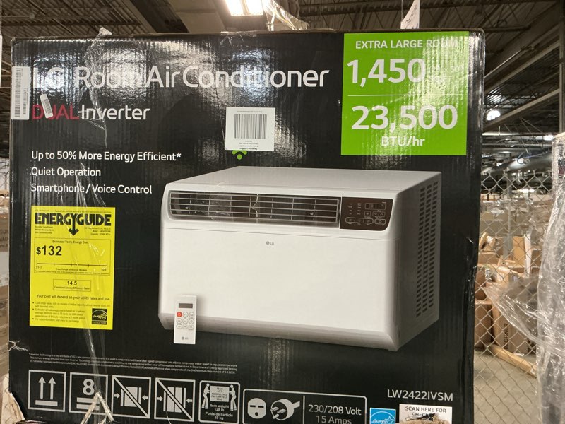 Condition photo showing New/Like New for LG 23,500 BTU Dual Inverter Smart Window Air Conditioner, 230V, Air Conditioner Cools Rooms up to 1,440 Sq. Ft., Ultra Quiet Operation, with LG ThinQ, Amazon Alexa & Hey Google, White