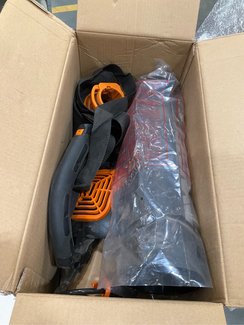 Condition photo showing As Is for worx trivac 3 in 1 electric leaf blower for lawn care, leaf vacuum with 600 cfm, leaf mulcher with metal impeller, wg512 600cfm blower/vac/mulcher
