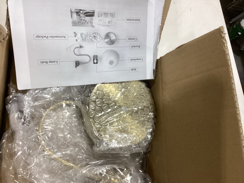 Condition photo showing As Is for KCO Lighting Mid Century Modern Wall Mounted Bedside Lamp Brass Gold Wall Sconce Glass Globe Bathroom Vanity Light Fixture Vintage Wall Light Wireless Bedroom Wall Sconce Lamp Yellow