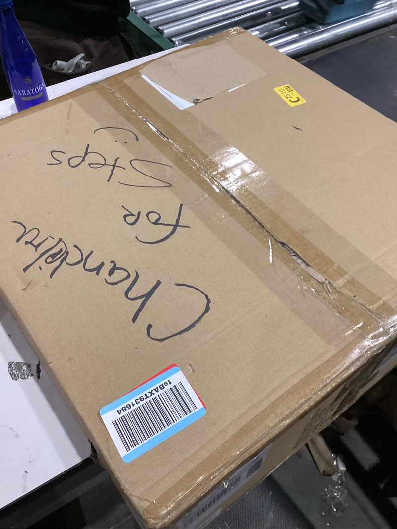 Condition photo showing As Is for Bestier Modern Crystal Round Raindrop Chandelier Lighting Flush Mount LED Ceiling Light Fixture Pendant Lamp for Dining Room Bathroom Bedroom Livingroom 8 GU10 Bulbs Required 20 in Wide 34 inch High W20" x H34"